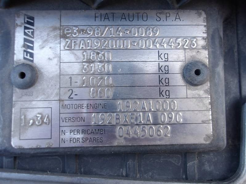 Moteur 192A1000 Complet FIAT STILO, Envoi, Utilisé, Daihatsu