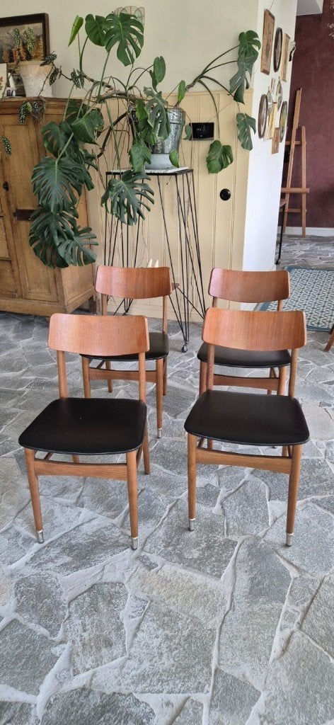 Vintage teak eetkamerstoelen – Scandinavische mid-century l, Huis en Inrichting, Stoelen, Gebruikt, Mid century, Overige kleuren