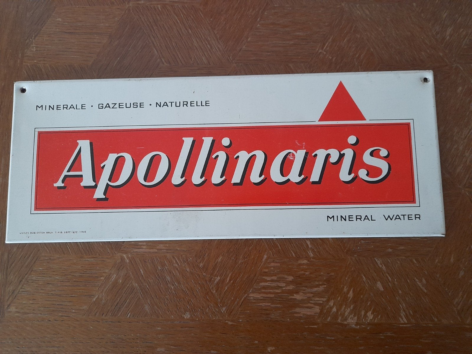 metalen bordje apollinaris 1952 33cmx13cm, Ophalen of Verzenden
