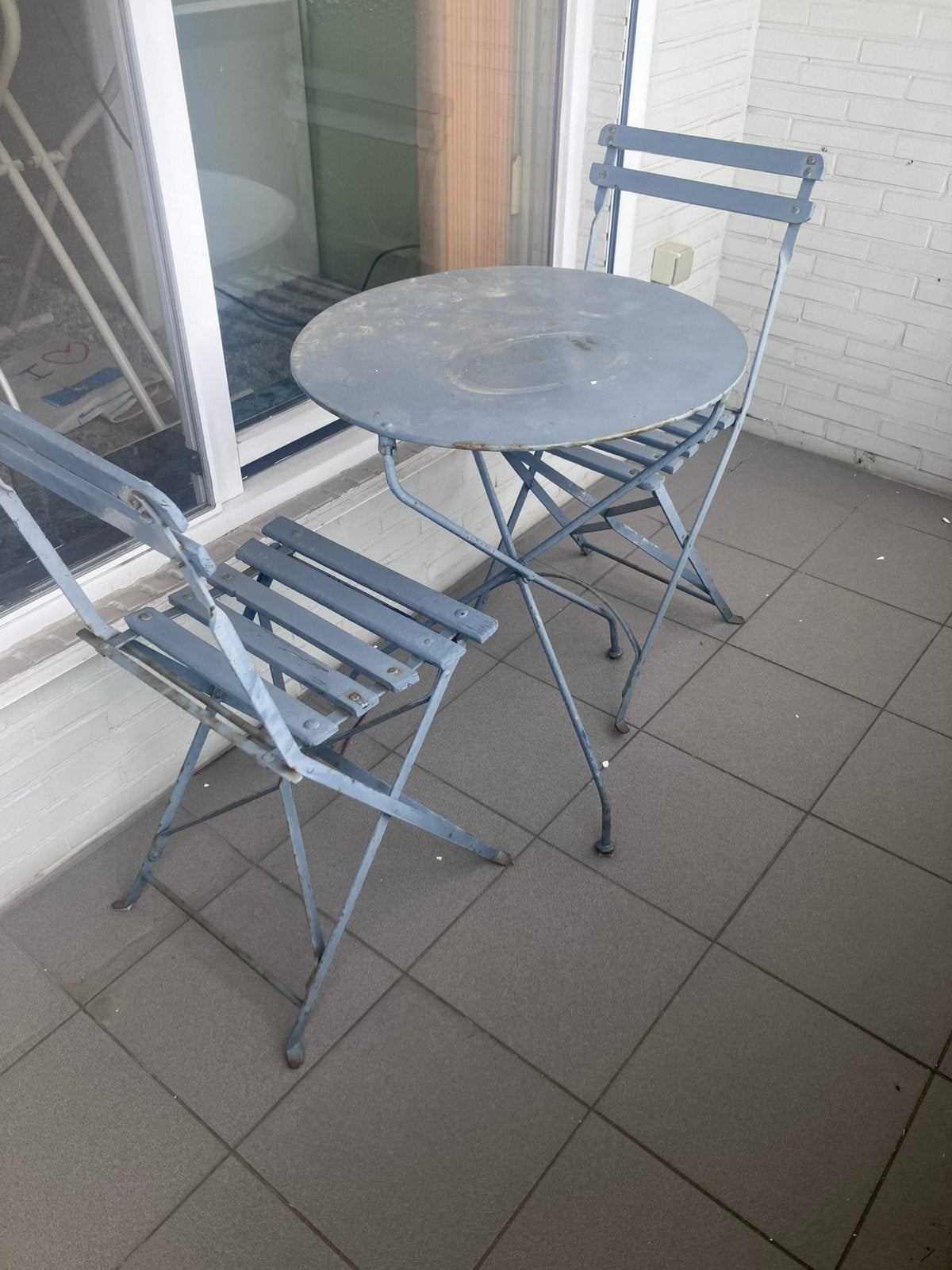 Oud metalen bistro setje, Tuin en Terras, Ophalen, Gebruikt