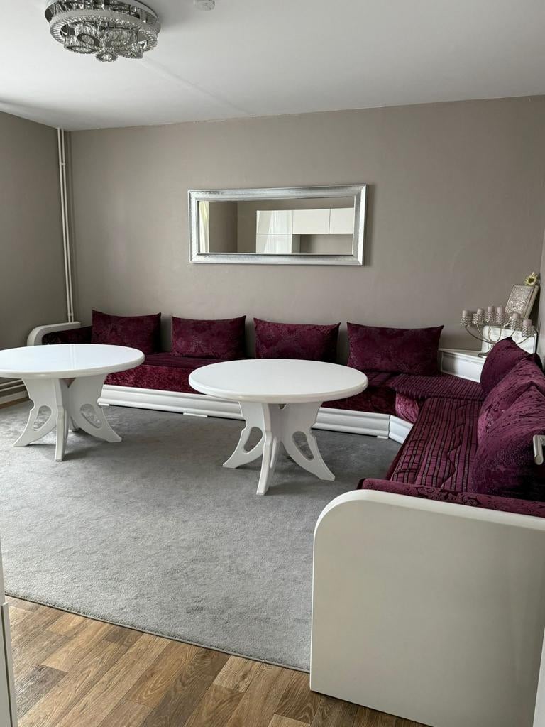 Salon marocain complet (fauteuil + 2 tables + banc d'angle), Ophalen, Hout
