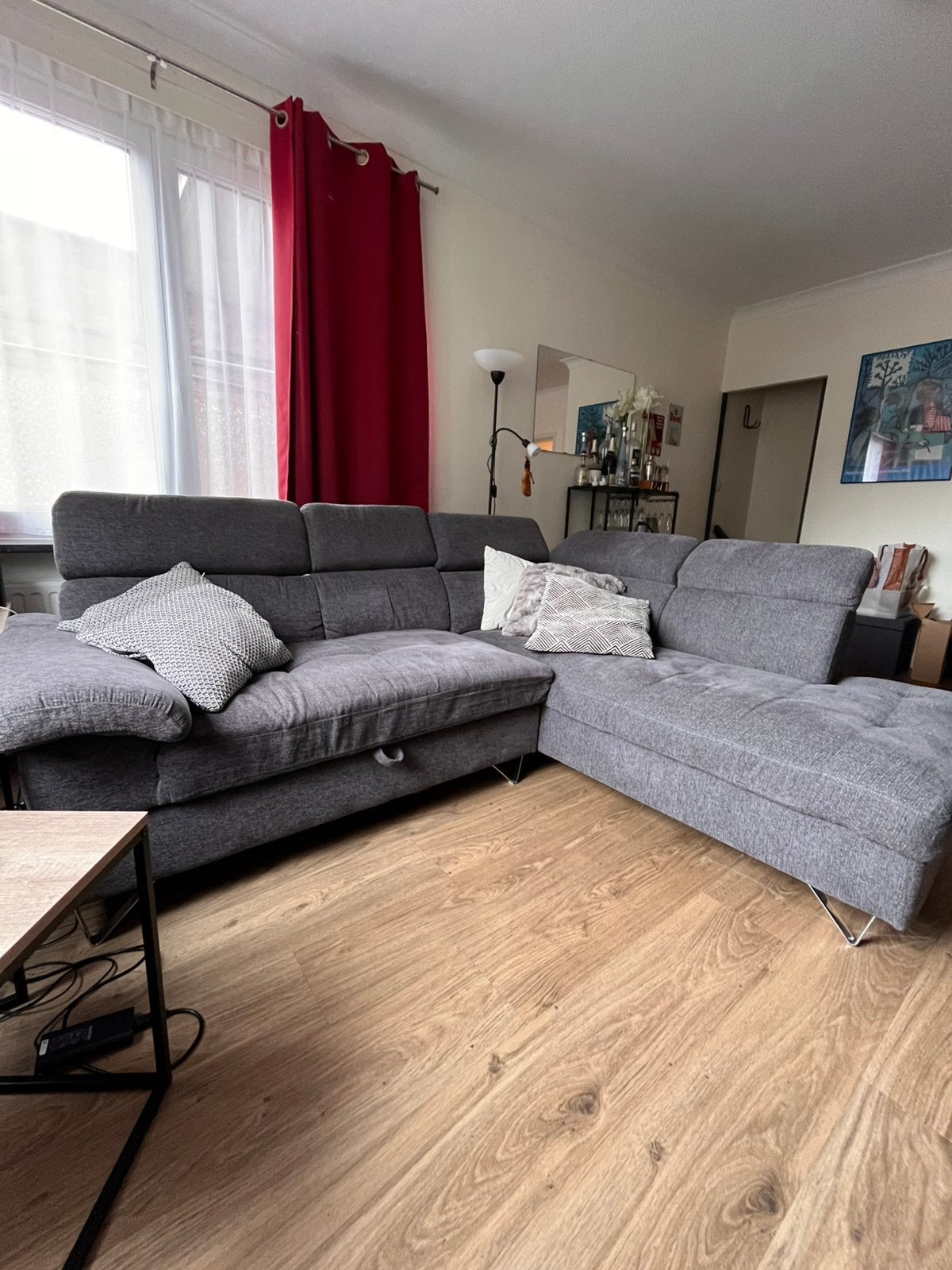 Grijze zetel/ zetelbed, Ophalen, Gebruikt, 200 tot 250 cm, Vierpersoons of meer