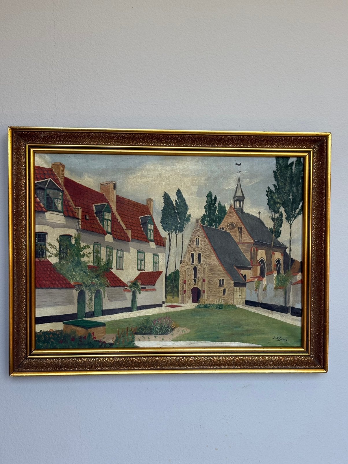 Peinture à l'huile Begijnhof A. Claes (48x64 cm), Antiquités & Art, Art | Peinture | Classique, Enlèvement ou Envoi, Peinture à l'huile