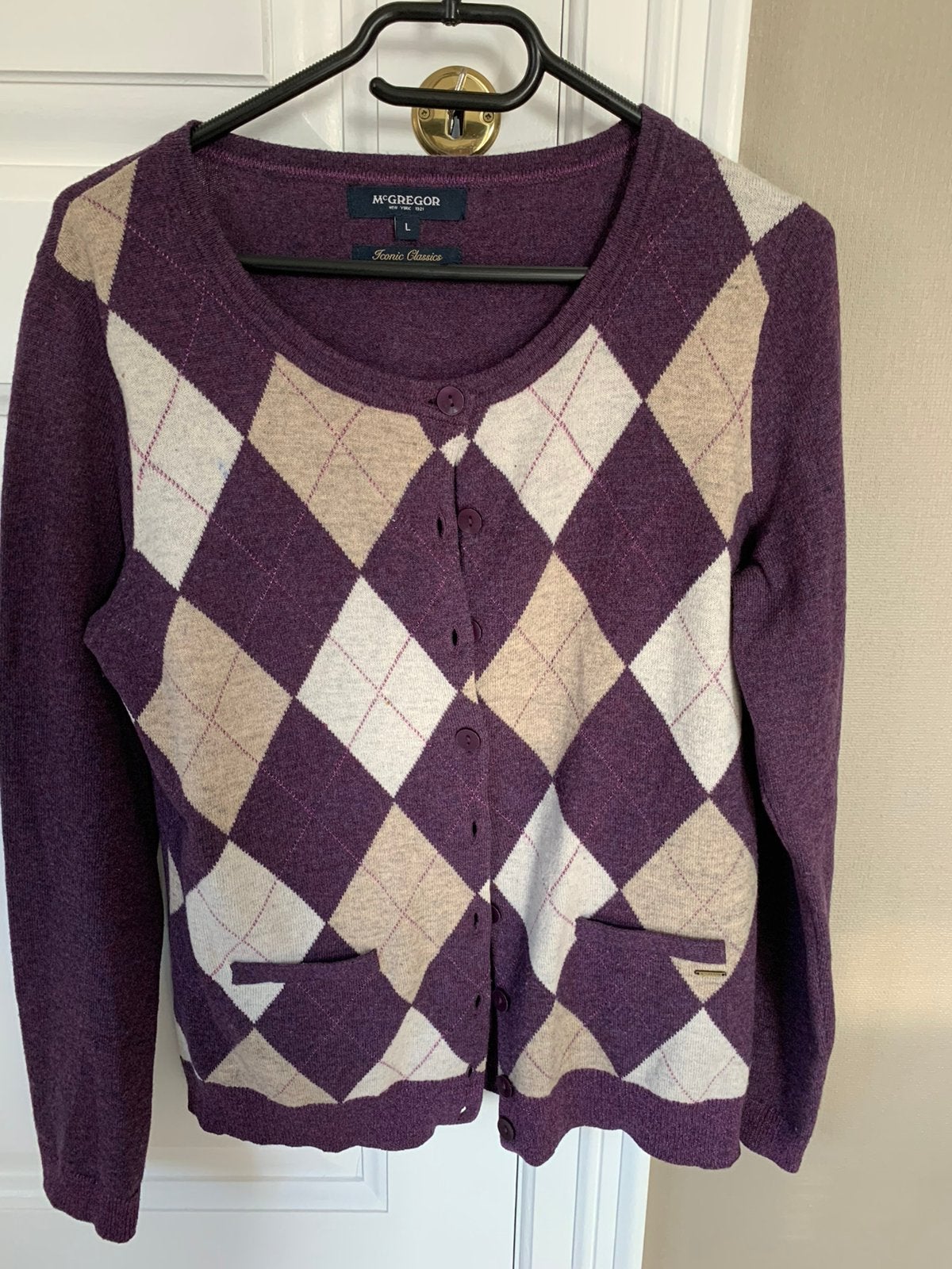 Vestje McGregor L paars/beige wol bijna nieuw, Vêtements | Femmes, Enlèvement ou Envoi, Comme neuf, Beige