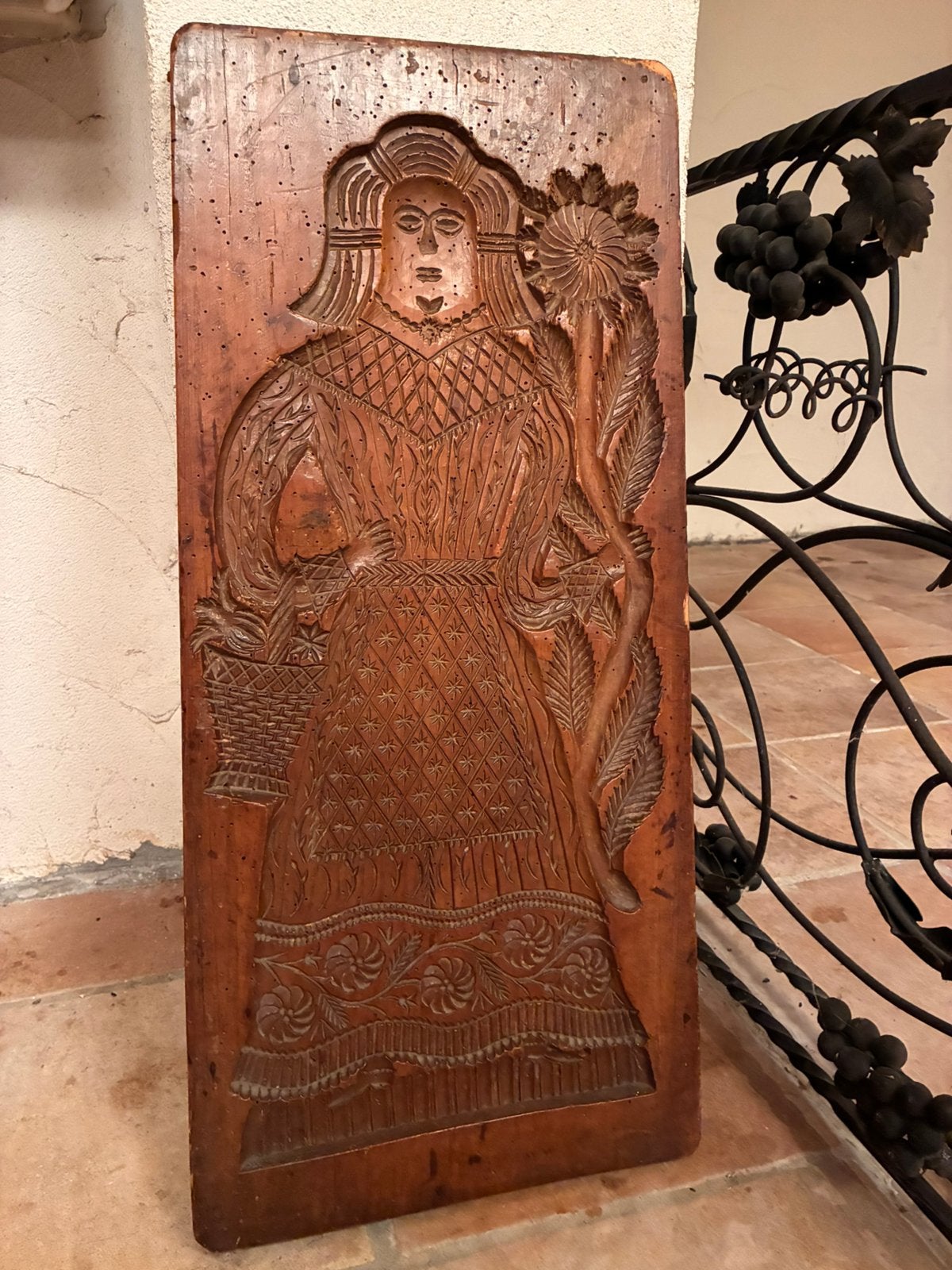 Antieke dubbelzijdige speculaasplank/koekplank Man & Vrouw, Ophalen, Gebruikt, Hout, Massief