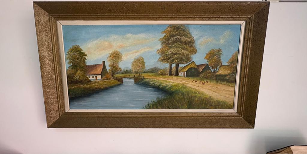 Nederlands landschap aan het kanaal, Ophalen of Verzenden