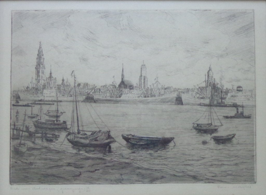 ROMAIN MALFLIET / ANTWERPEN / ZW-W ETS / 47x55cm / KADER, Antiquités & Art, Art | Lithographies & Sérigraphies, Numéroté, Enlèvement ou Envoi