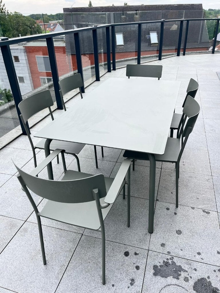 tuintafel en stoelen, Tuin en Terras, Tuintafels, Ophalen, Gebruikt, Rechthoekig, Metaal