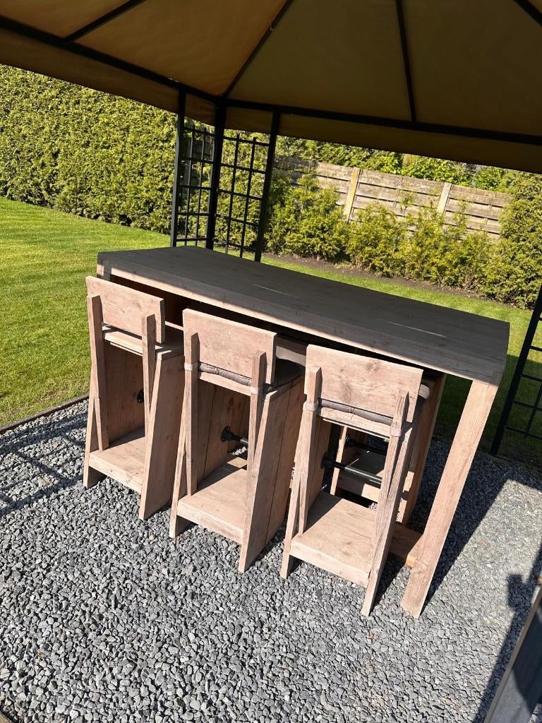 Hoge buitenbar met 6 stoelen, Tuin en Terras, Tuinsets en Loungesets, Ophalen, 6 zitplaatsen, Zo goed als nieuw, Tuinset