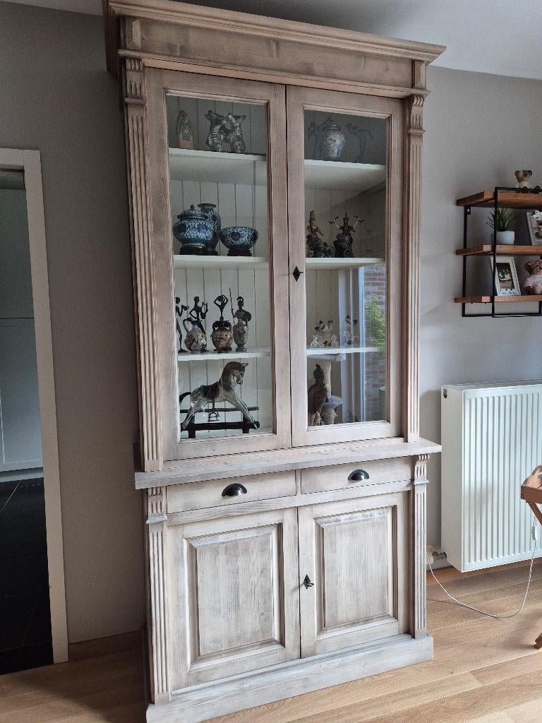 Vitrinekast landelijke stijl, Ophalen, 200 cm of meer, Grenenhout, 50 tot 75 cm