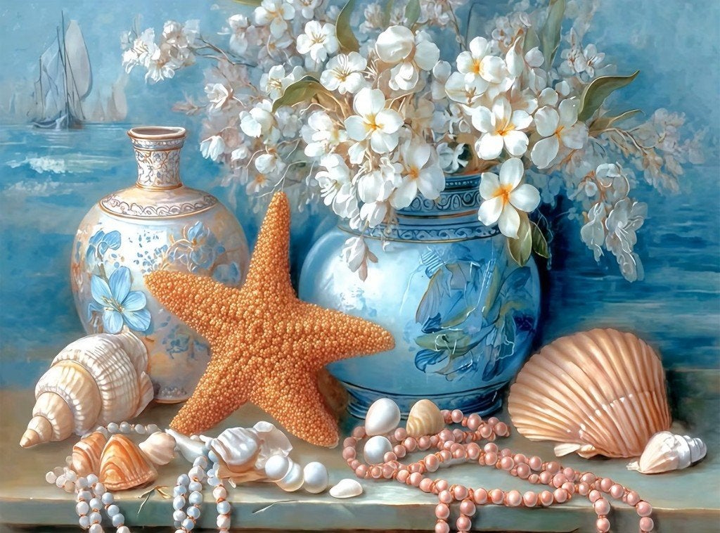 50x40cm Diamond Painting zee schelpen (vierkant) nr 12, Zee en Strand, Nieuw, Meerkleurig, Ophalen of Verzenden