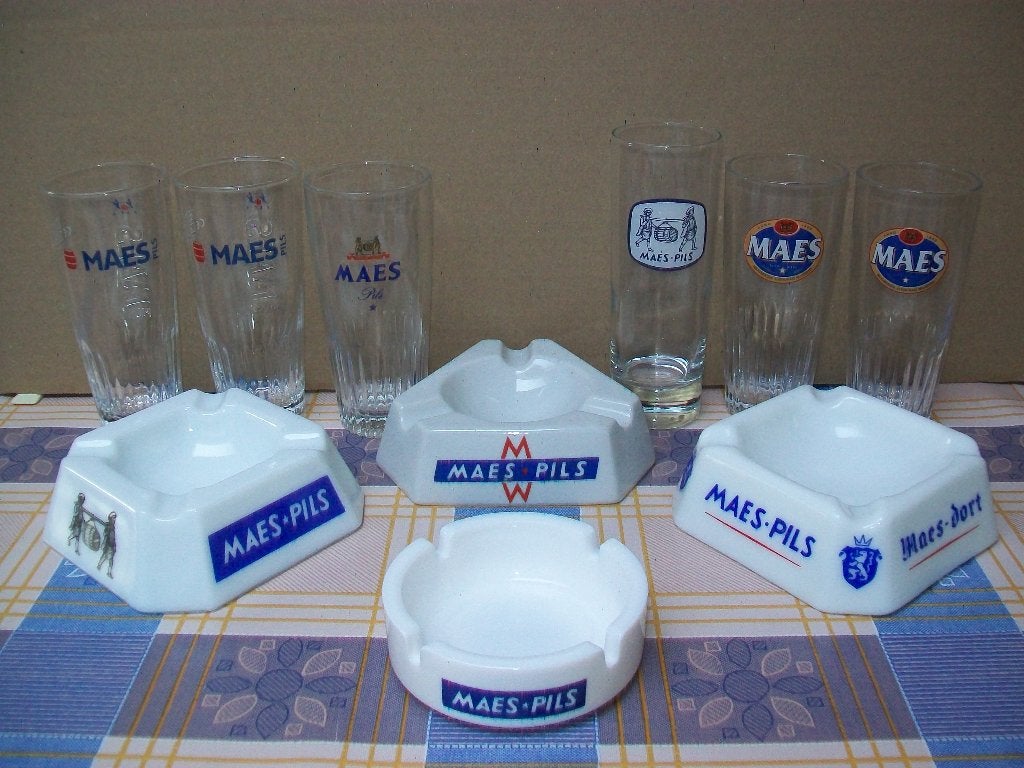 Maes Pils - Alken Maes - Bier Bière - Glas Glazen - Asbak, Collections, Enlèvement ou Envoi, Utilisé, Verre ou Verres, Autres marques