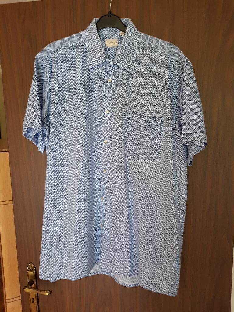 Hemd korte mouwen, maat 42/42, Cambier, blauw met wit,, Kleding | Heren, Overhemden, Ophalen, Zo goed als nieuw, Blauw