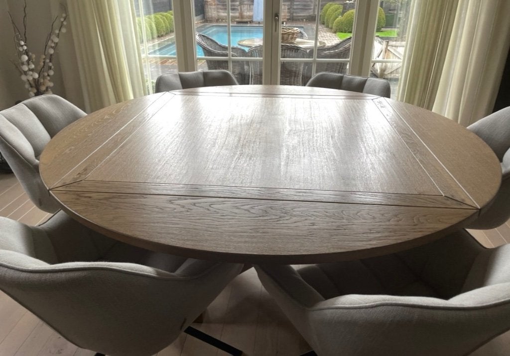 Ronde tafel, Ophalen, Gebruikt, 150 tot 200 cm, Eikenhout