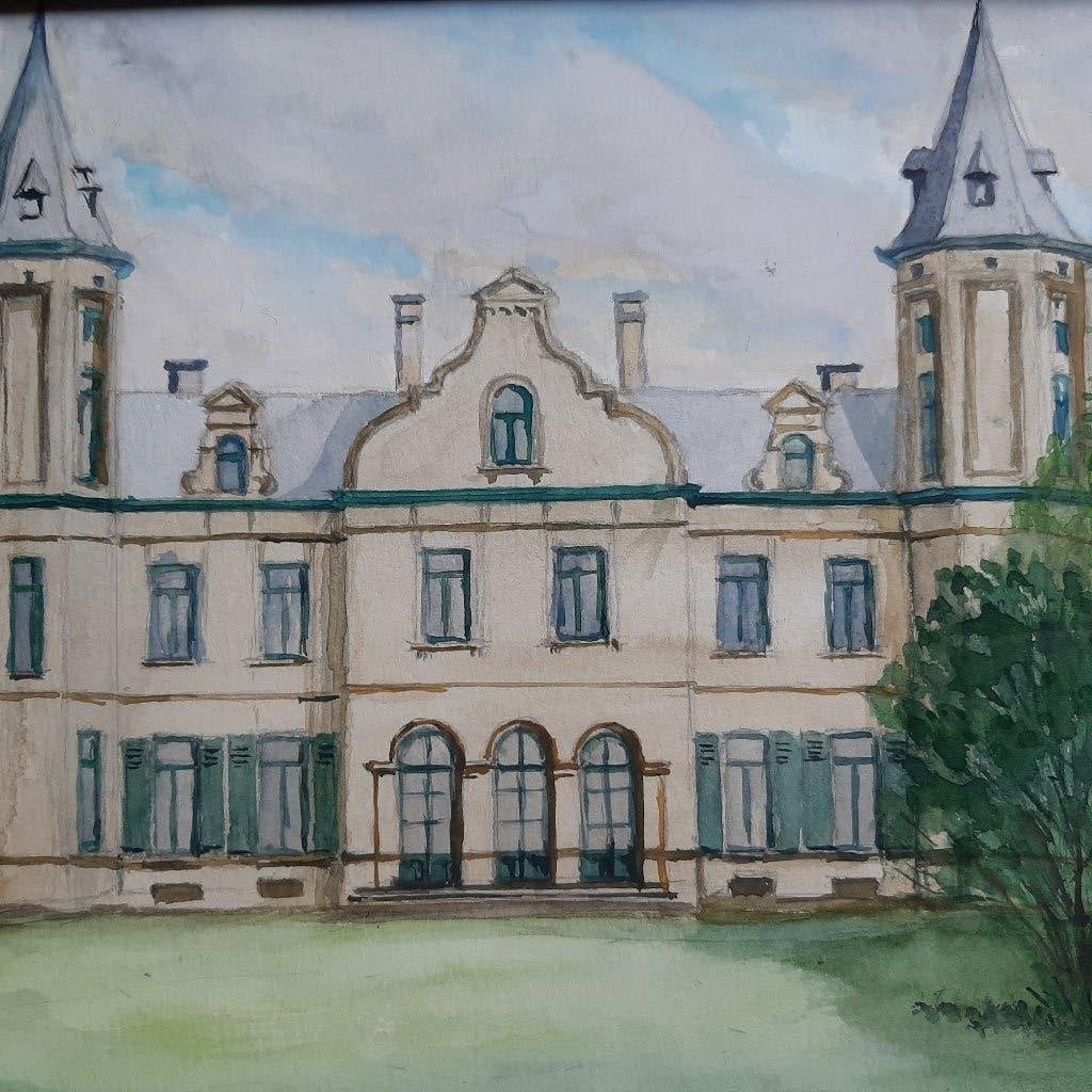G DE SMET - Château de Bernier-d'Hongerswal - Furnes, Antiquités & Art, Art | Peinture | Classique, Enlèvement, Encadré, Aquarelle