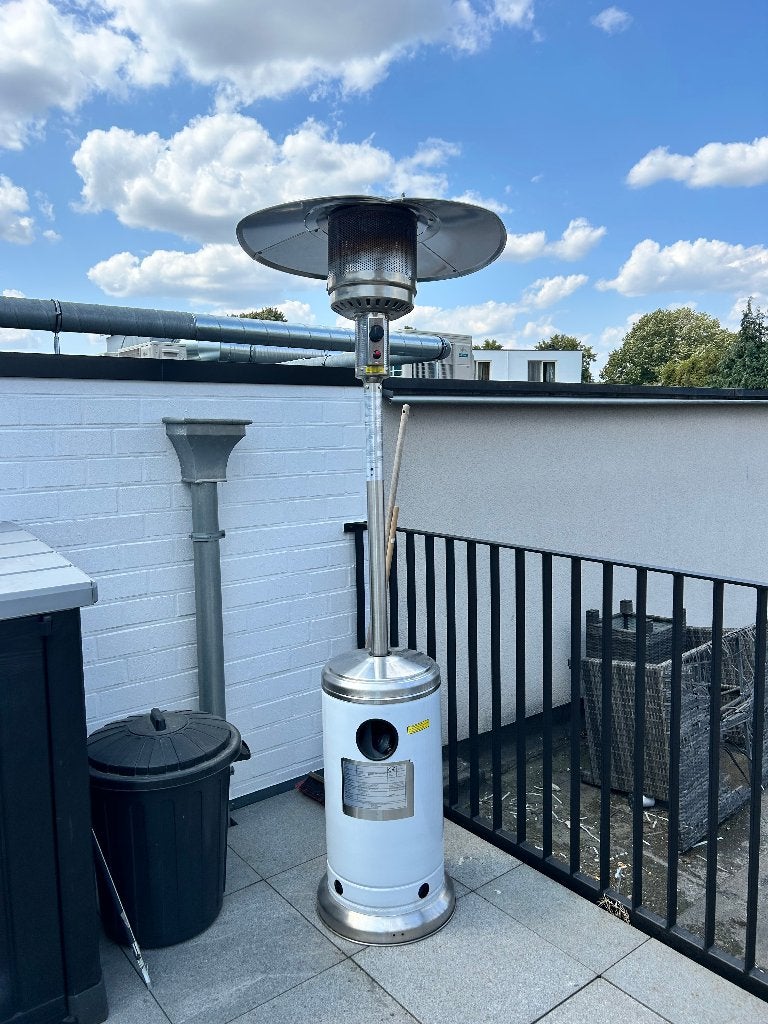 Gas terrasverwarmer RVS + beschermhoes, Tuin en Terras, Ophalen, Gebruikt, Gas, Parasol