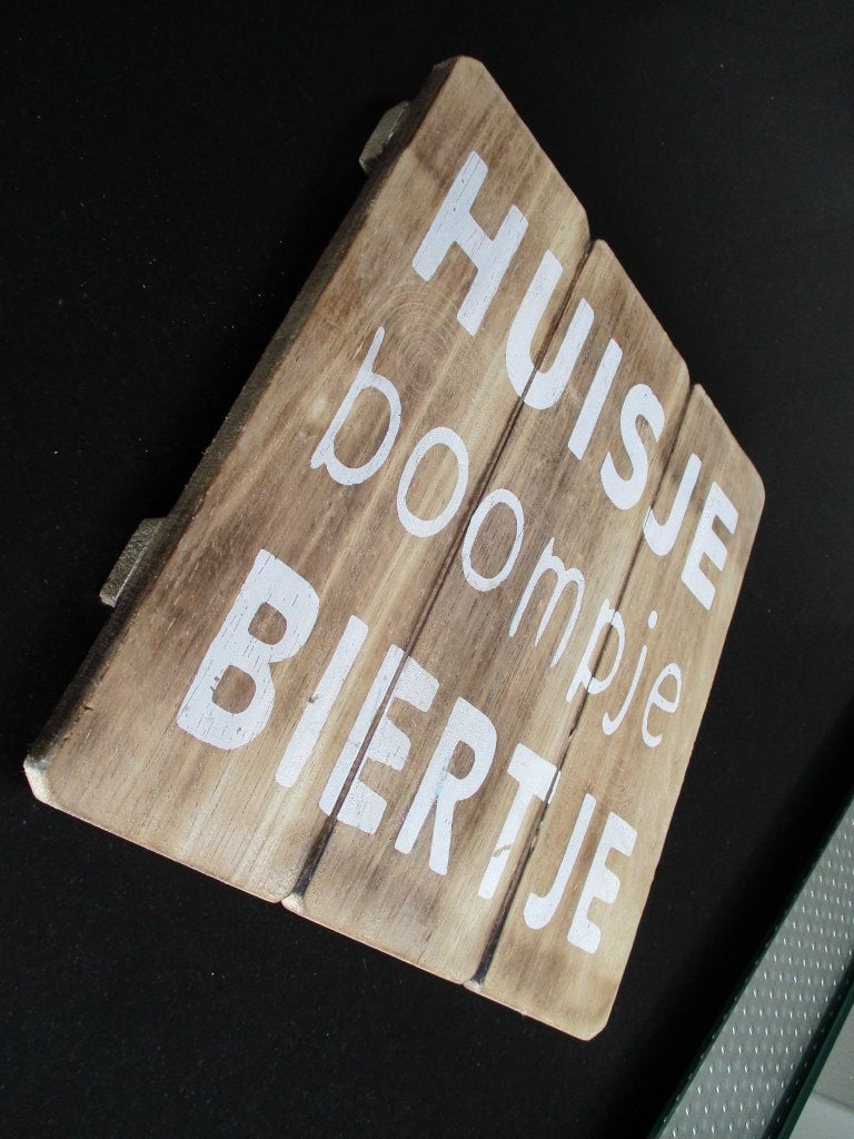 reclamebord huisje boompje biertje hout, Enlèvement ou Envoi, Utilisé, Panneau publicitaire