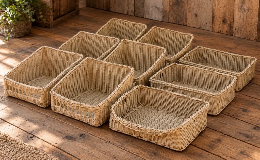 vintage  broodmanden  in  kunst rotan, Ophalen, Gebruikt, Rechthoekig, Overige typen