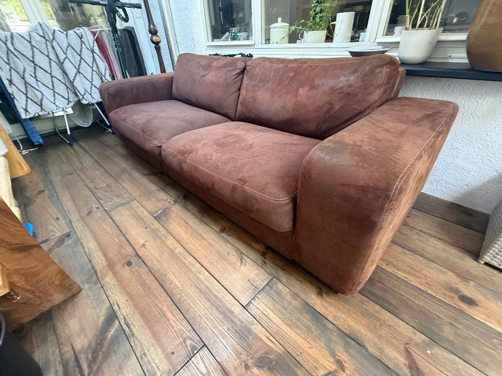 Leren bank met bij passende stoelen, Huis en Inrichting, Ophalen, Gebruikt, Leer