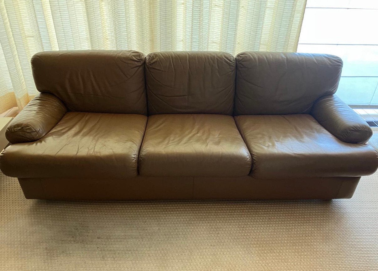 Te koop: lederen salon: driezit + 2x éénzit, Huis en Inrichting, Zetels | Zetels, Ophalen, Gebruikt