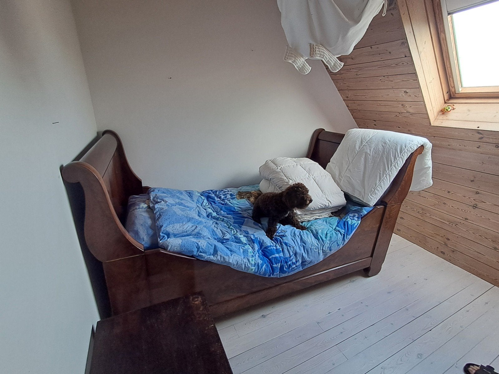 Antiek houten kinderbed 180x90 met nieuwe matras op maat, Ophalen, 160 tot 180 cm, 85 tot 100 cm, Lattenbodem