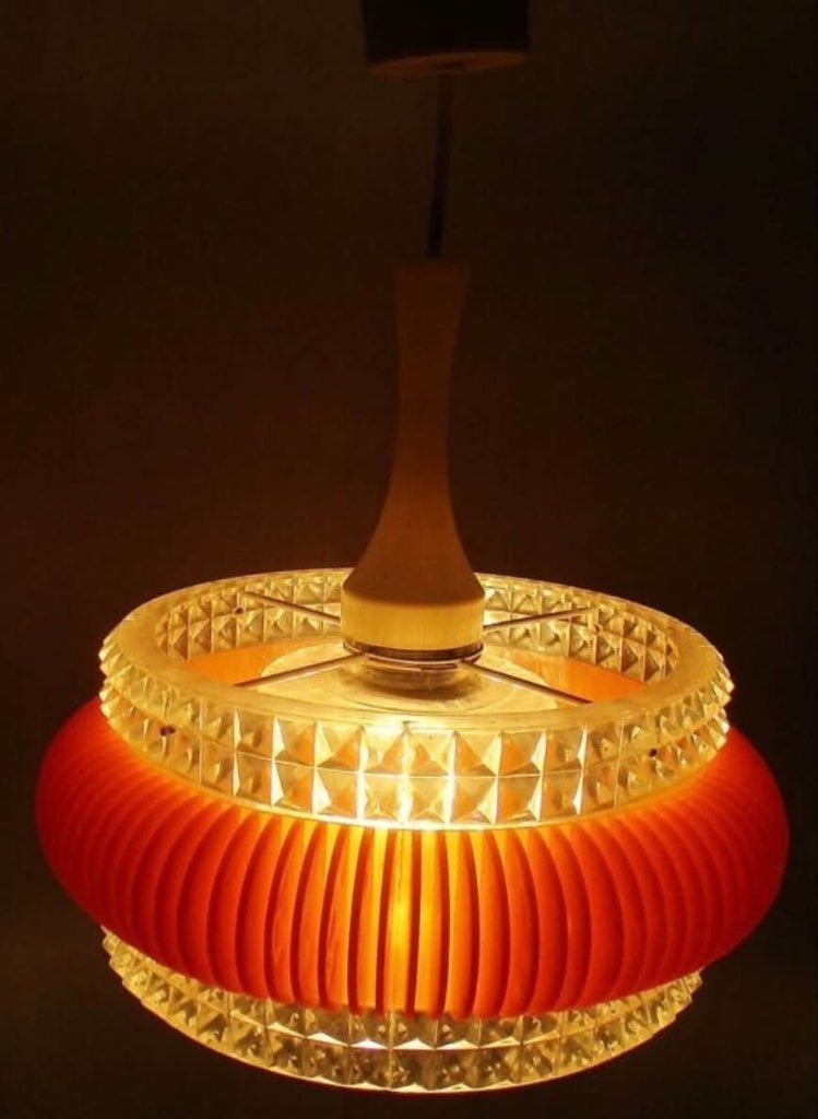 Vintage Oranje hanglamp Marbach, Ophalen, Gebruikt, Glas, Vintage