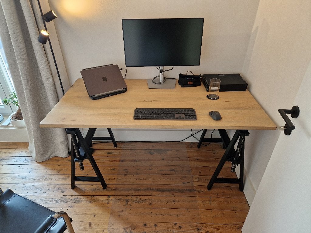 Prachtig bureau in massief mangohout van Maisons du Monde, Ophalen, Zwart, Gebruikt, In hoogte verstelbaar