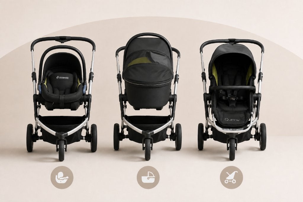 3 in 1 Wandelwagen met draagmand en maxi cosi, Ophalen, Quinny, Combiwagen, Gebruikt