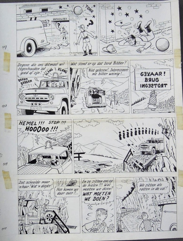 POM - originele pagina PIET PIENTER en BERT BIBBER, Antiek en Kunst, Ophalen of Verzenden, Tekening, Origineel