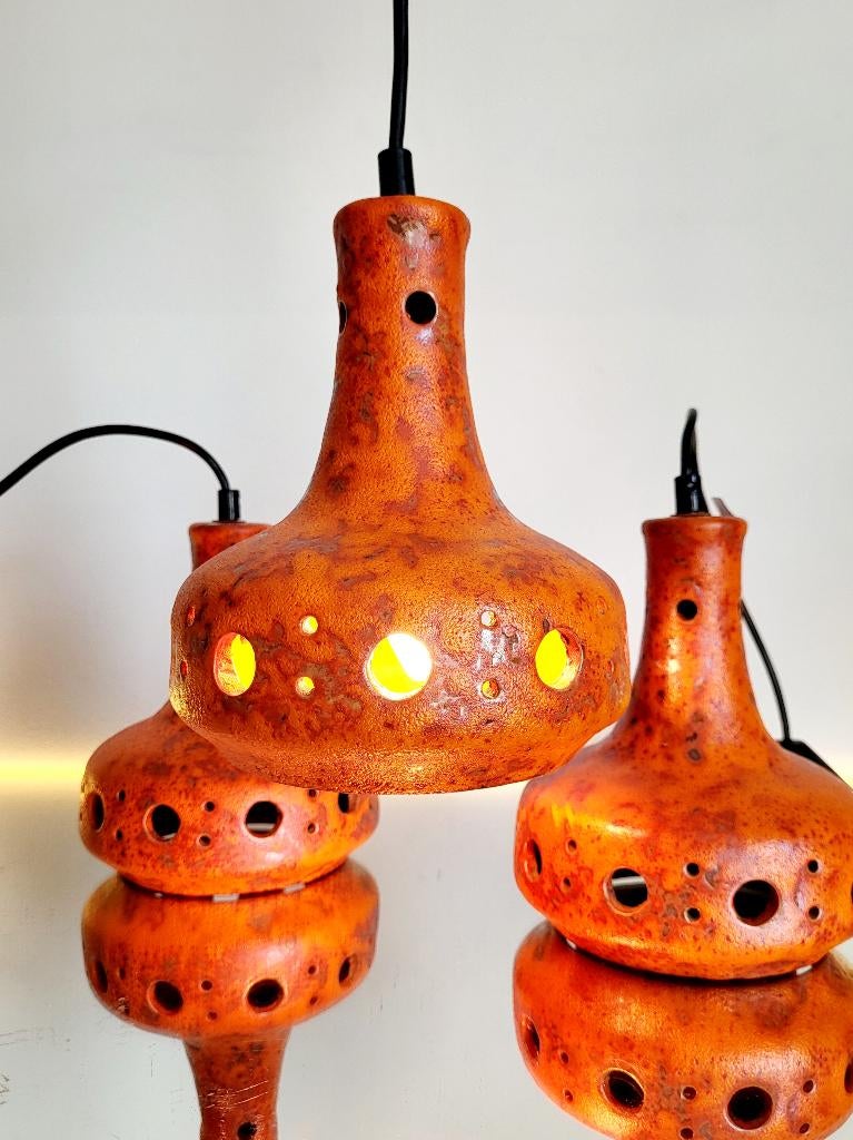 Fat Lava keramiek hanglamp, oranje tinten, jaren 50, Antiek en Kunst, Ophalen of Verzenden