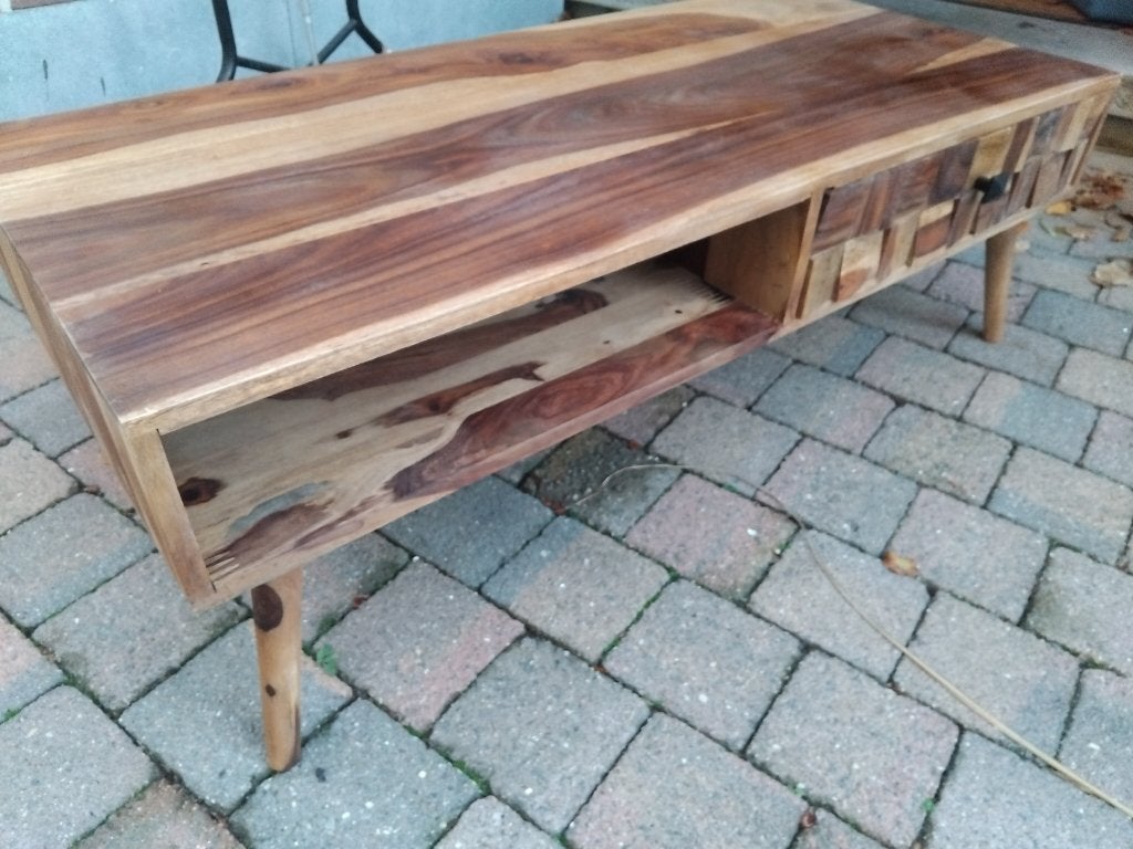 massief Sheesham salontafel met 3 D lade, Ophalen, Zo goed als nieuw