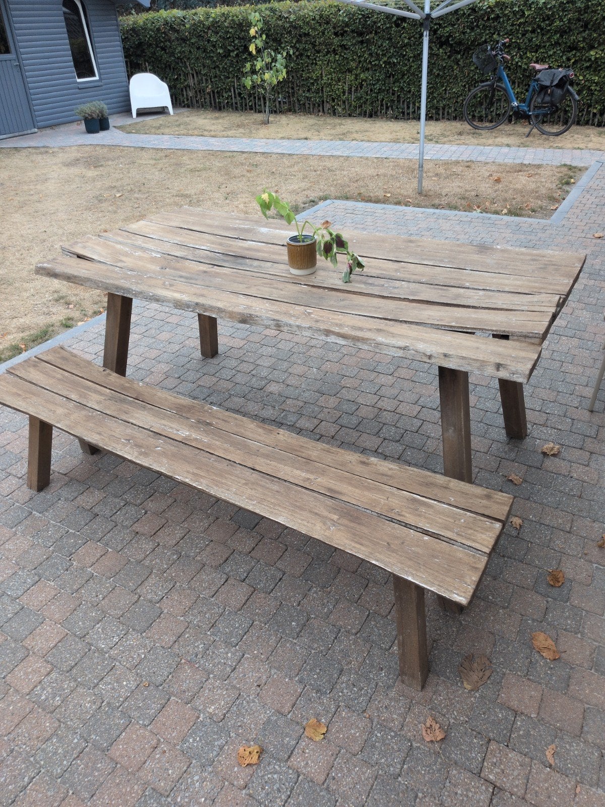 houten tuintafel en bank, Ophalen, Gebruikt, Rechthoekig, Hout