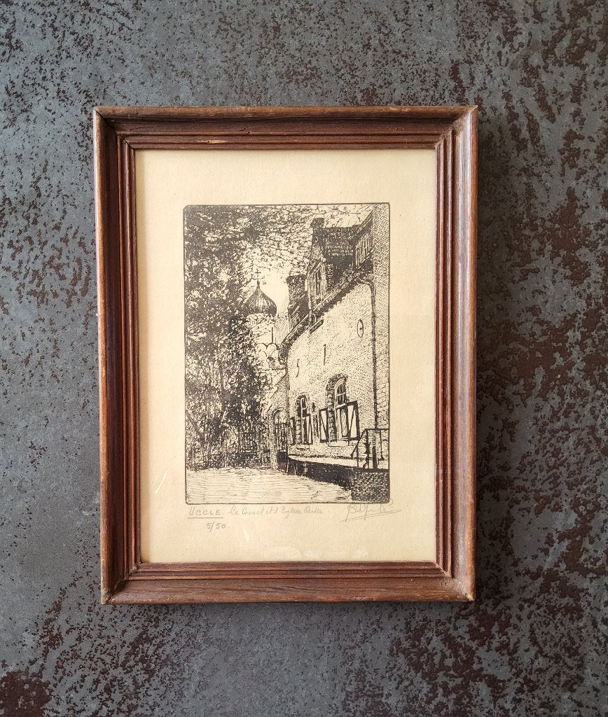 Uccle Ukkel Le Cornet et l`Eglise Russe, Eau-forte, Enlèvement ou Envoi, 27 cm, Signé