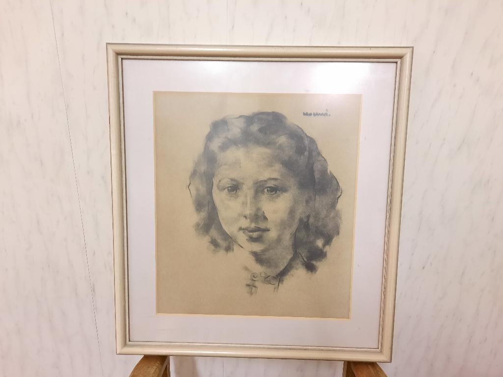 oude houtskool tekening van meisje, gesigneerd, begin 1900, Antiek en Kunst, Ophalen of Verzenden