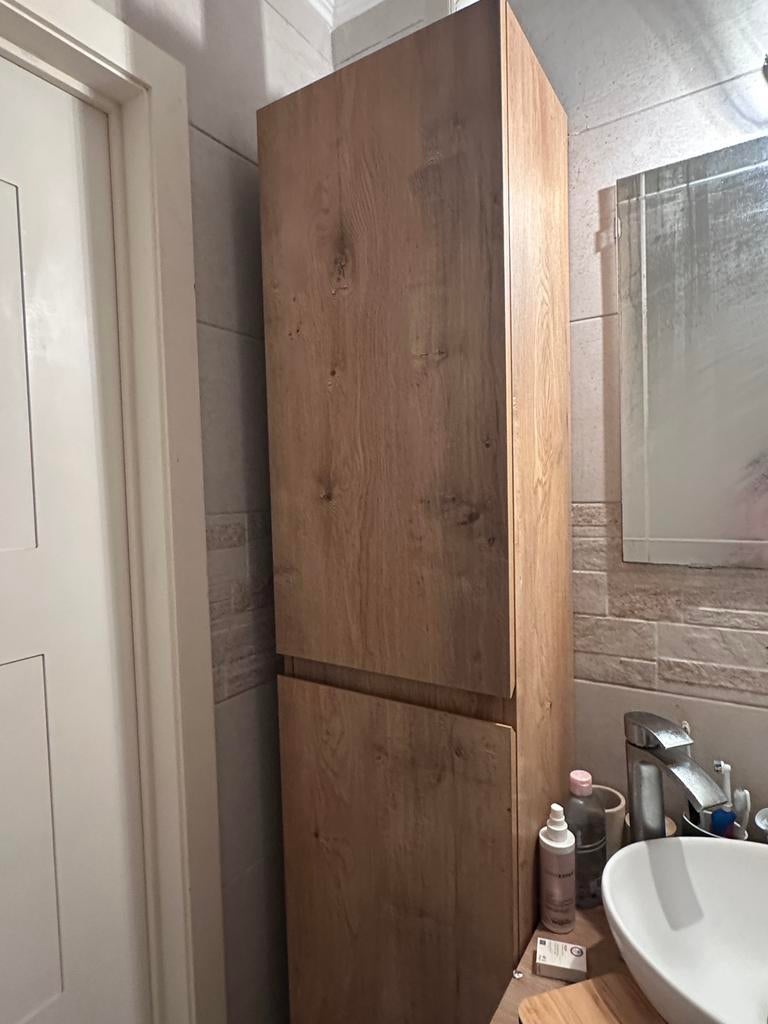 Hoge badkamer kast + kleine kast, Enlèvement, Utilisé, Armoire (mi-)haute, 100 à 150 cm