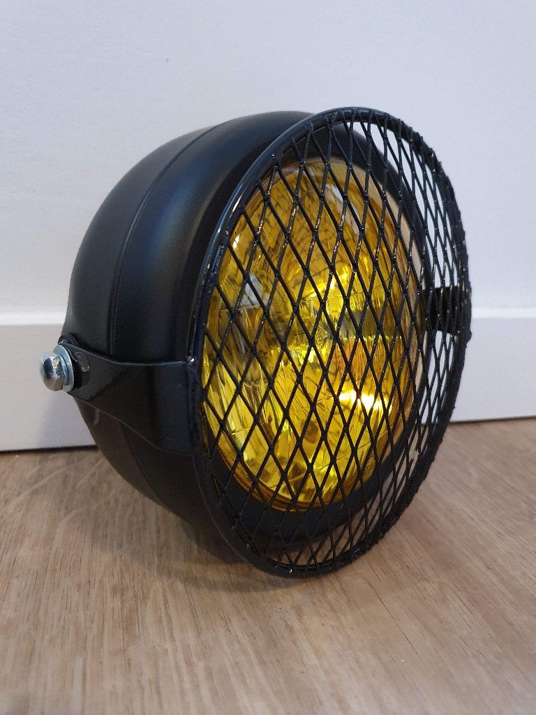 Koplamp geel zwart caferacer bobber scrambler + rooster, Ophalen of Verzenden