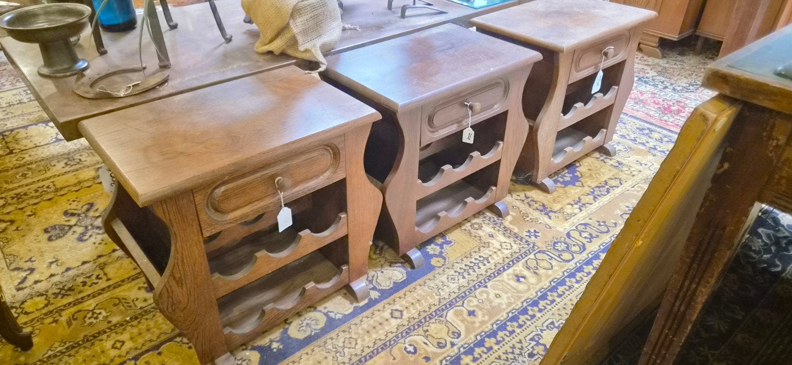 Eiken wijnrek met lade – 3 stuks beschikbaar, Ophalen, ., ., .