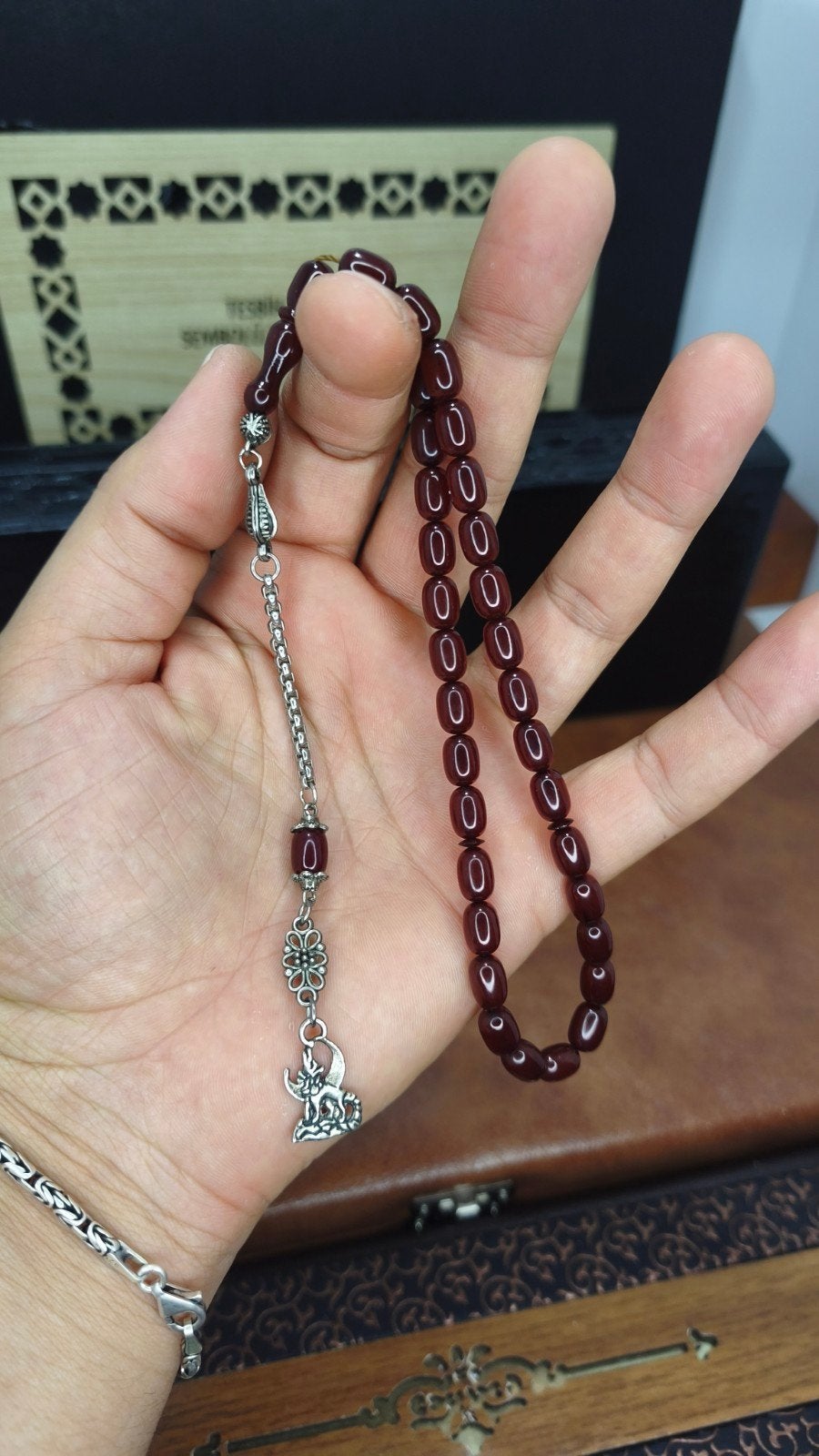 Tesbih 8/6 mm Sıkma Kehribar, Handtassen en Accessoires, Kettingen, Ophalen of Verzenden