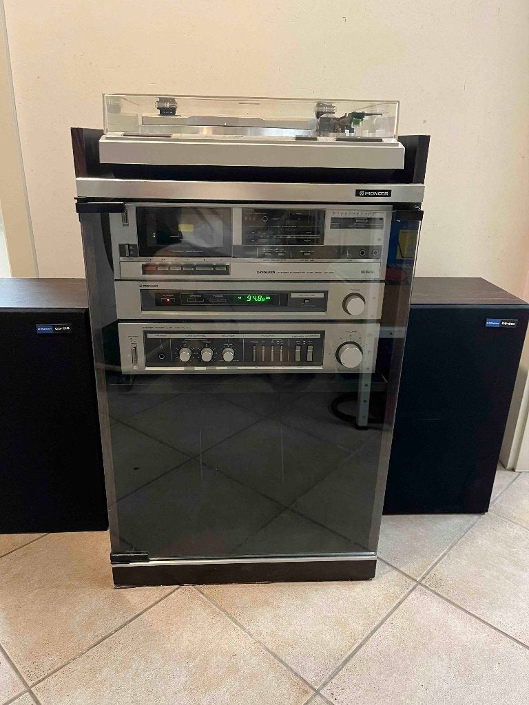 Chaîne hi-fi Pioneer vintage avec meuble d'origine 80s, Deck cassettes ou Lecteur-enregistreur de cassettes, Enlèvement, Composants en vrac