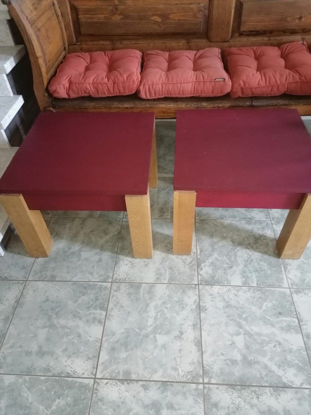 Eiken Bijzettafel Rood Lade, Vierkant, 55 tot 75 cm, Zo goed als nieuw, Hout