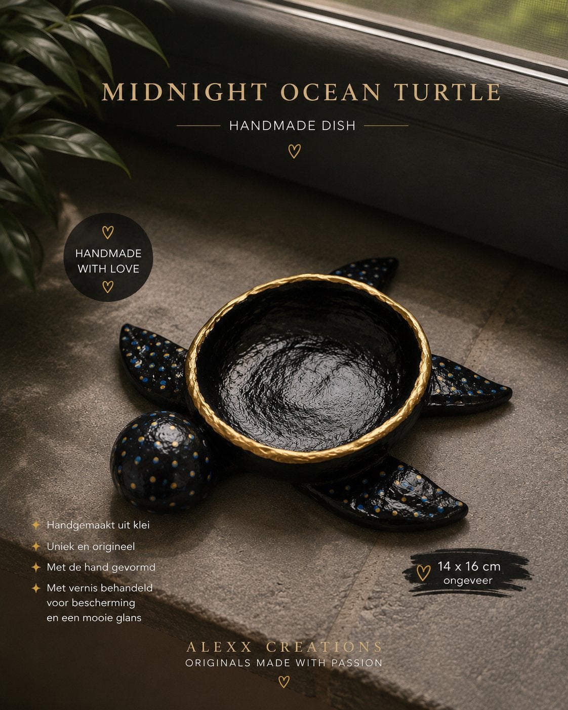 Midnight Ocean Turtle — Plat à bijoux fait main, Enlèvement ou Envoi