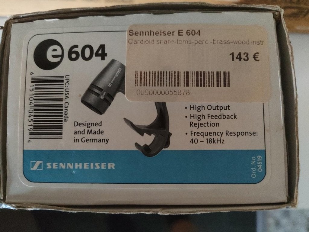 Sennheiser e604 instrument-/drummicrofoon – compleet, Muziek en Instrumenten, Microfoons, Ophalen, Gebruikt, Instrumentmicrofoon