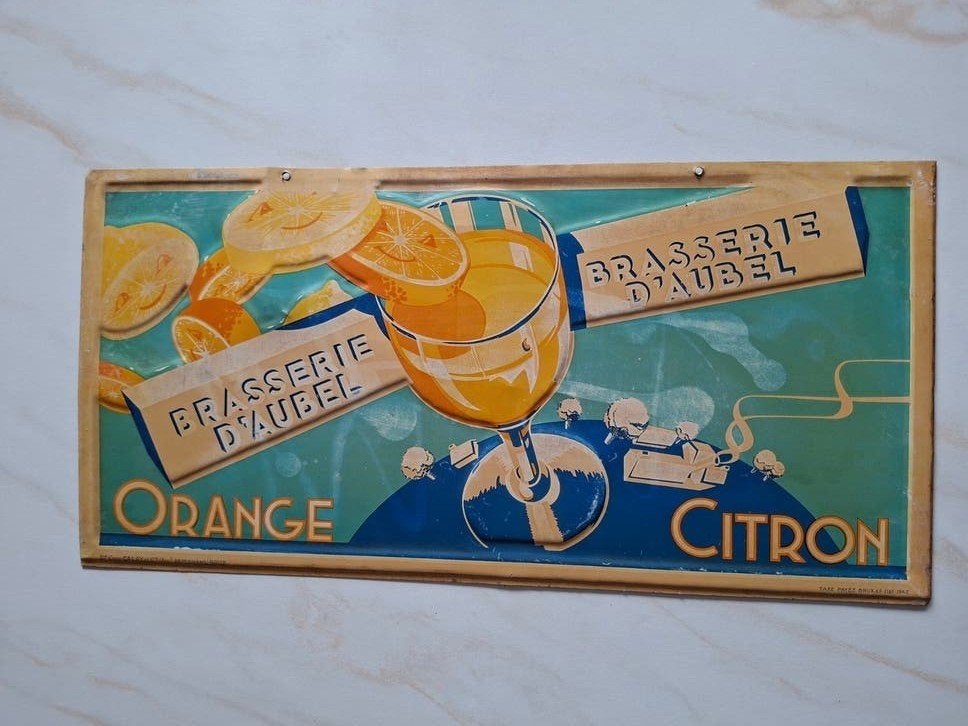 Véritable tôle ancienne de la brasserie d'Aubel, Enlèvement ou Envoi