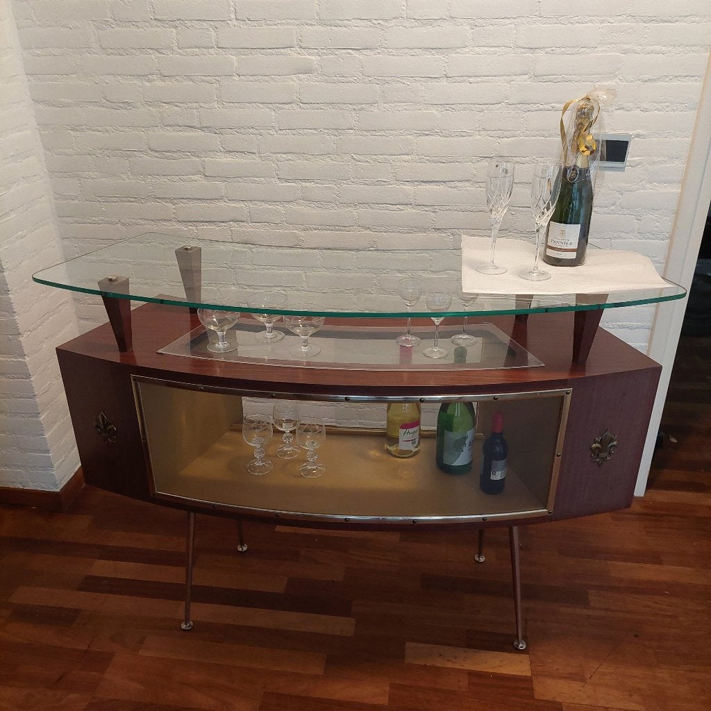 Bar kast Dry bar mahonie ,glas., Antiek en Kunst, Ophalen