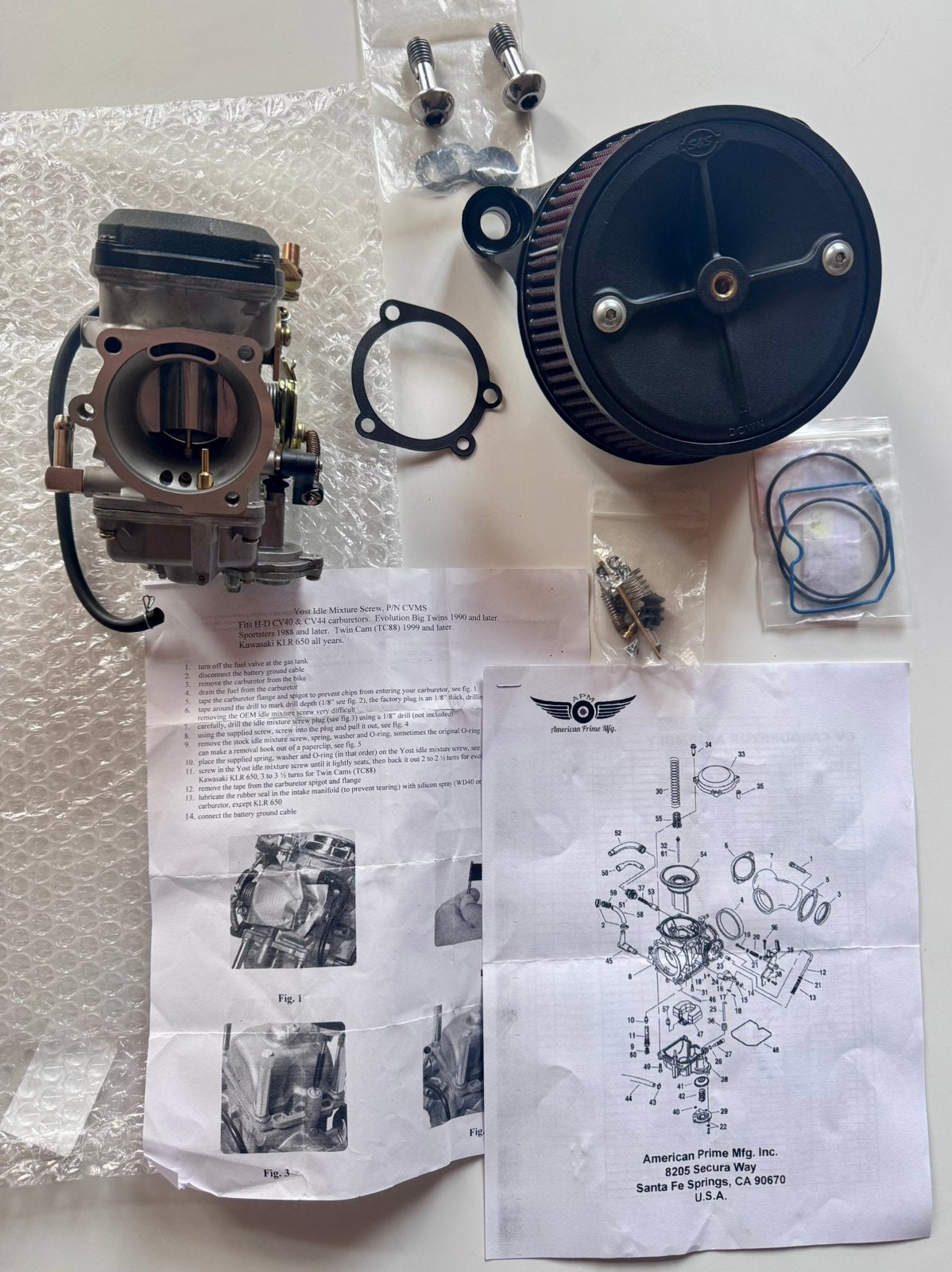 Harley CV Carburateur (APM) + S&S Stealth Air Cleaner, Ophalen of Verzenden, Gebruikt