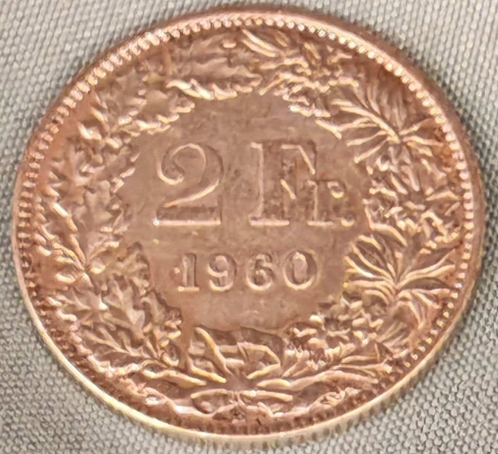 Zilveren munt Zwitserland 2 Franken 1960, Postzegels en Munten, Ophalen of Verzenden, Overige landen, Losse munt, Zilver