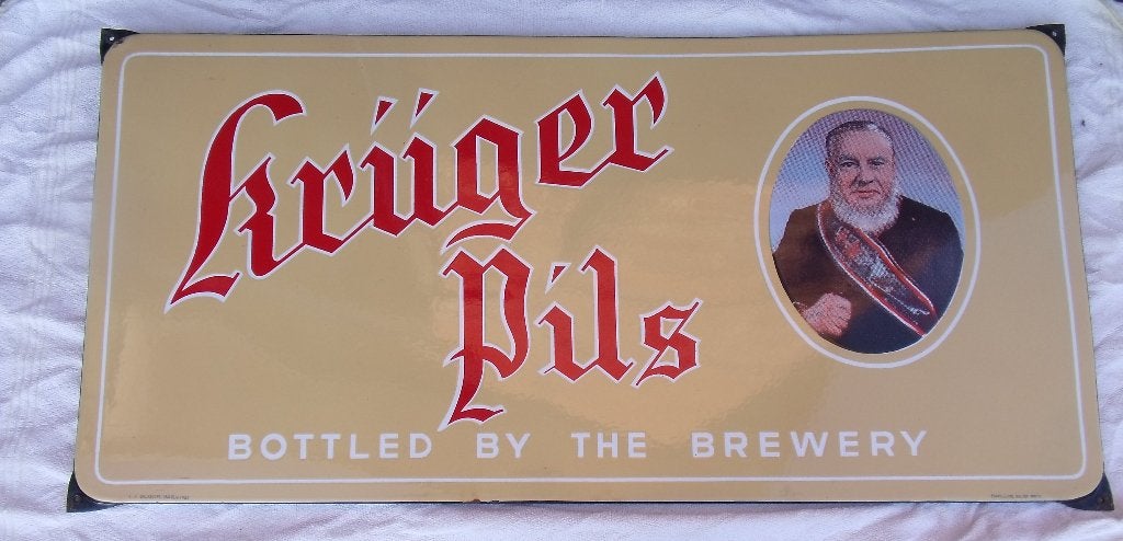 plaque émaillée Krüger Pils 1953 - Émaillerie Belge 97x47 cm, Enlèvement, Comme neuf, Panneau publicitaire