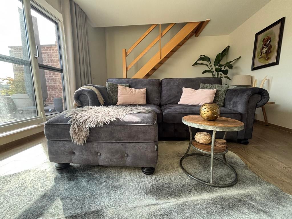 Mooie landelijke zetel in velours stof (Chesterfield stijl), Ophalen, Gebruikt, Minder dan 75 cm, Landelijk