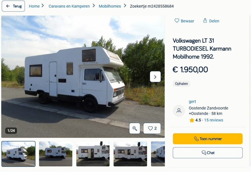 Mobil-home Karmann 1992 pour Volkswagen LT 31 TURBODIESEL., Jusqu'à 5, Autres marques, Boîte manuelle, Onduleur