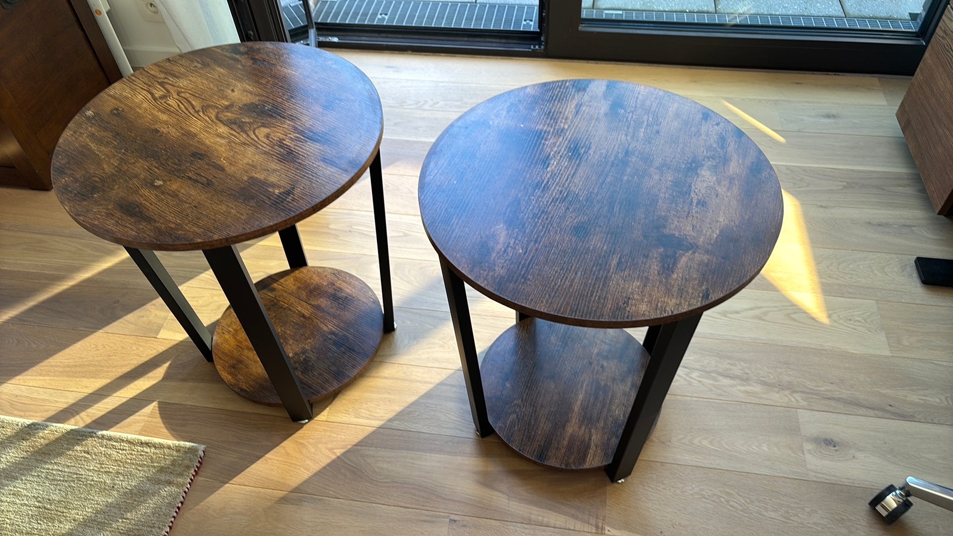 Set van 2 ronde bijzettafels in industriële stijl, Ophalen, 50 – 75, 50 tot 100 cm, Overige materialen